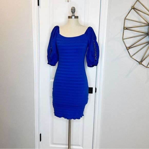 Betsy Johnson Puff Sleeve  Mini Dress Size XS NWT Blue - Picture 3 of 8
